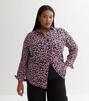 New Look Curves Purple Abstract Print Long Sleeve Shirt